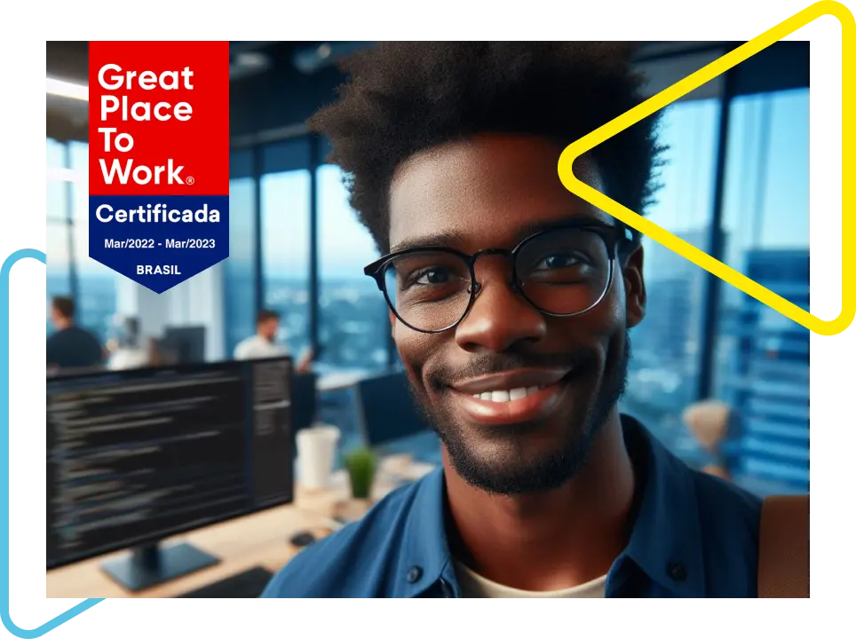 Black man in front of the GPTW logo