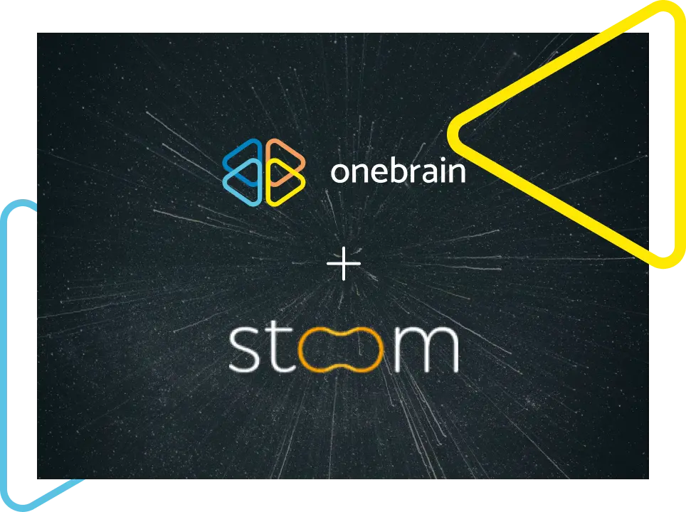Logos of the Onebrain and Stoom brands that are part of the Onebrain Ecosystem