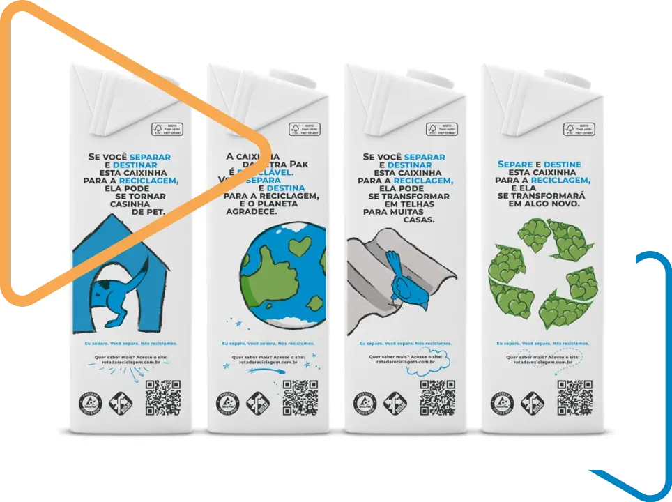 4 milk cartons lined up showing recycling
