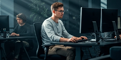 Colaborador trabalhando no computador.