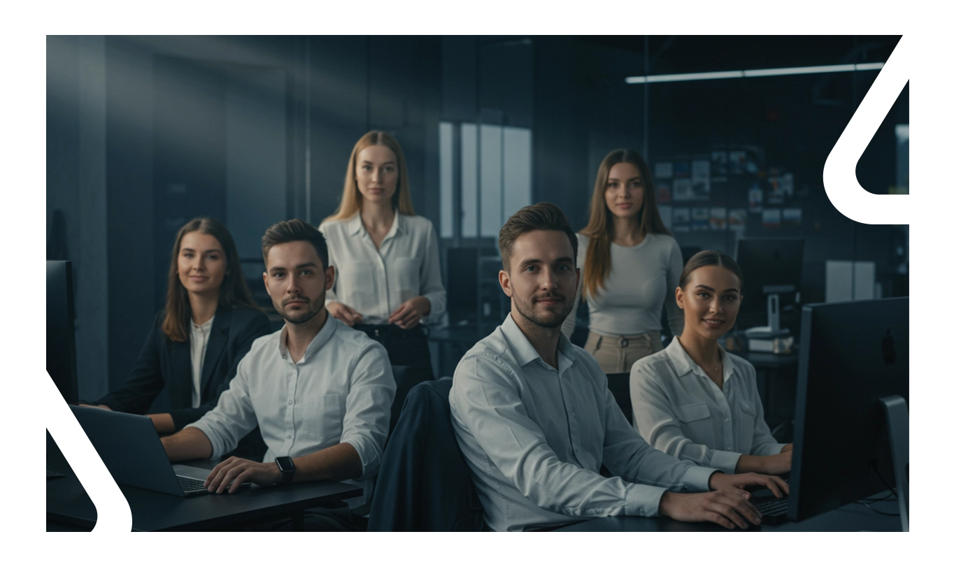 Colaboradores olhando para a câmera